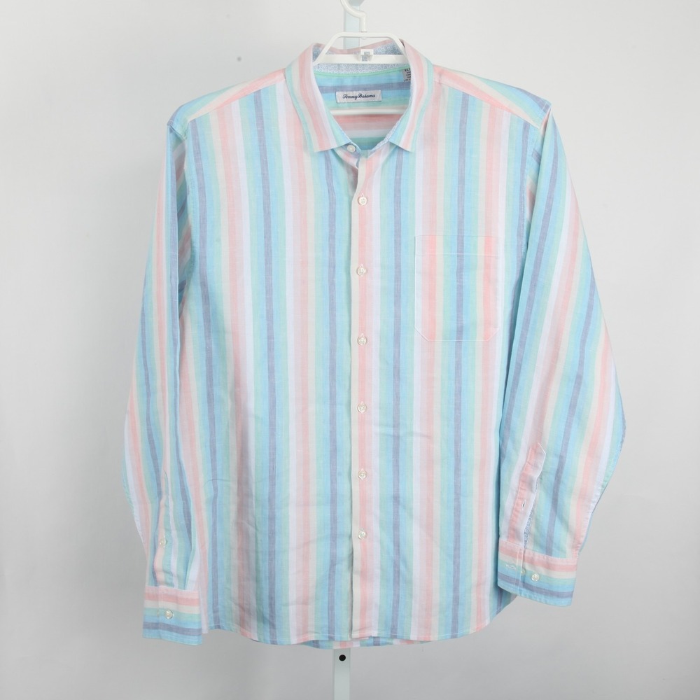 Tommy Bahama Men's XL Casual Button-Down Shirt Striped Linen Blend Pastel - Picture 2 of 11